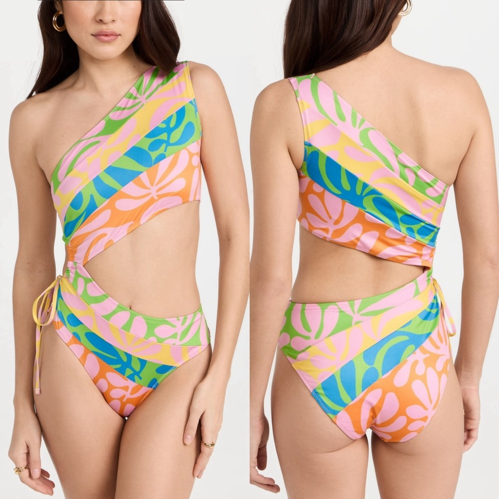 NWT Solid & Striped The Randall One-Piece Mixed Leaf Print One-Shoulder Size XS